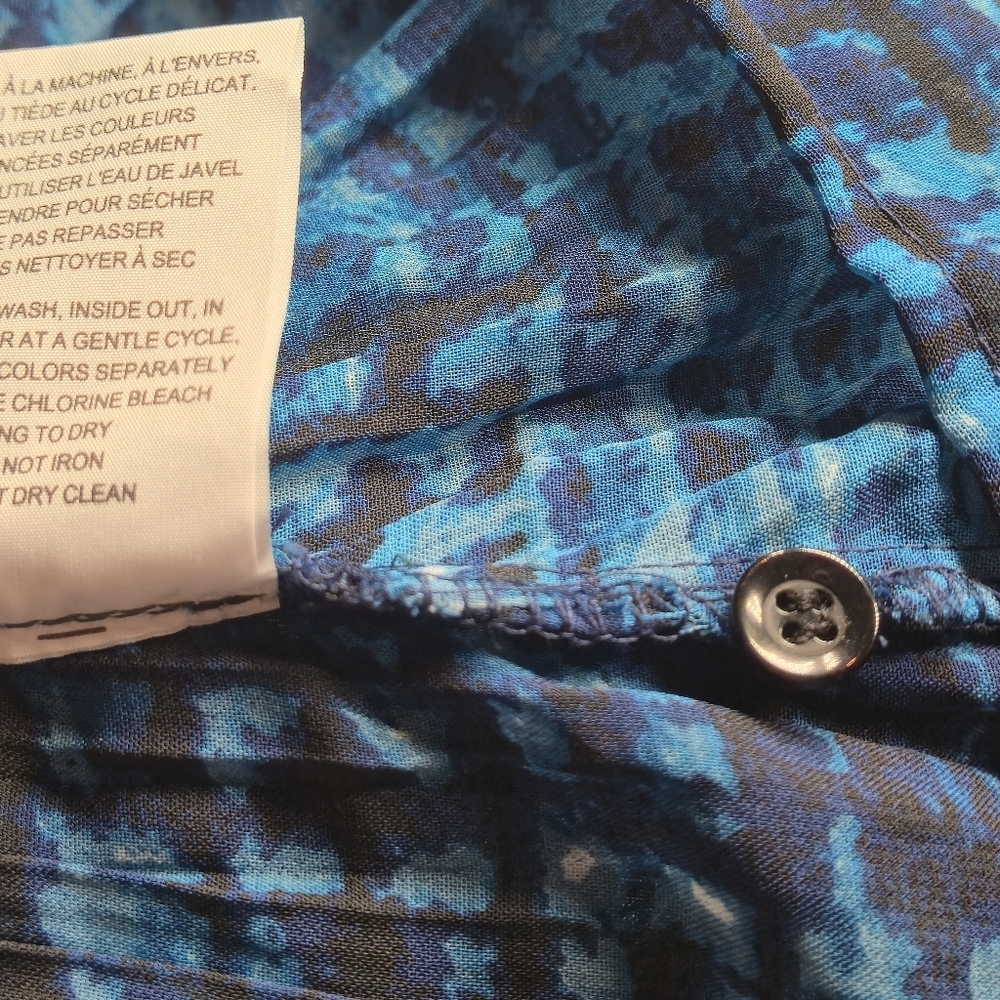 Addition Elle Sz 16 Abstract Button-Up Blouse Pleated Flared Sleeves Royal Blue - Picture 16 of 16